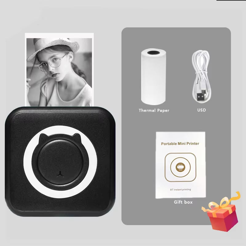 Mini Portable Thermal Printer Paper Photo Pocket Thermal Printer Printing Wireless BT Connect Printers 200Dpi Photo Lable